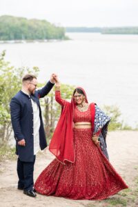 Bride and Groom dressed in Indian outfits at Forest City National