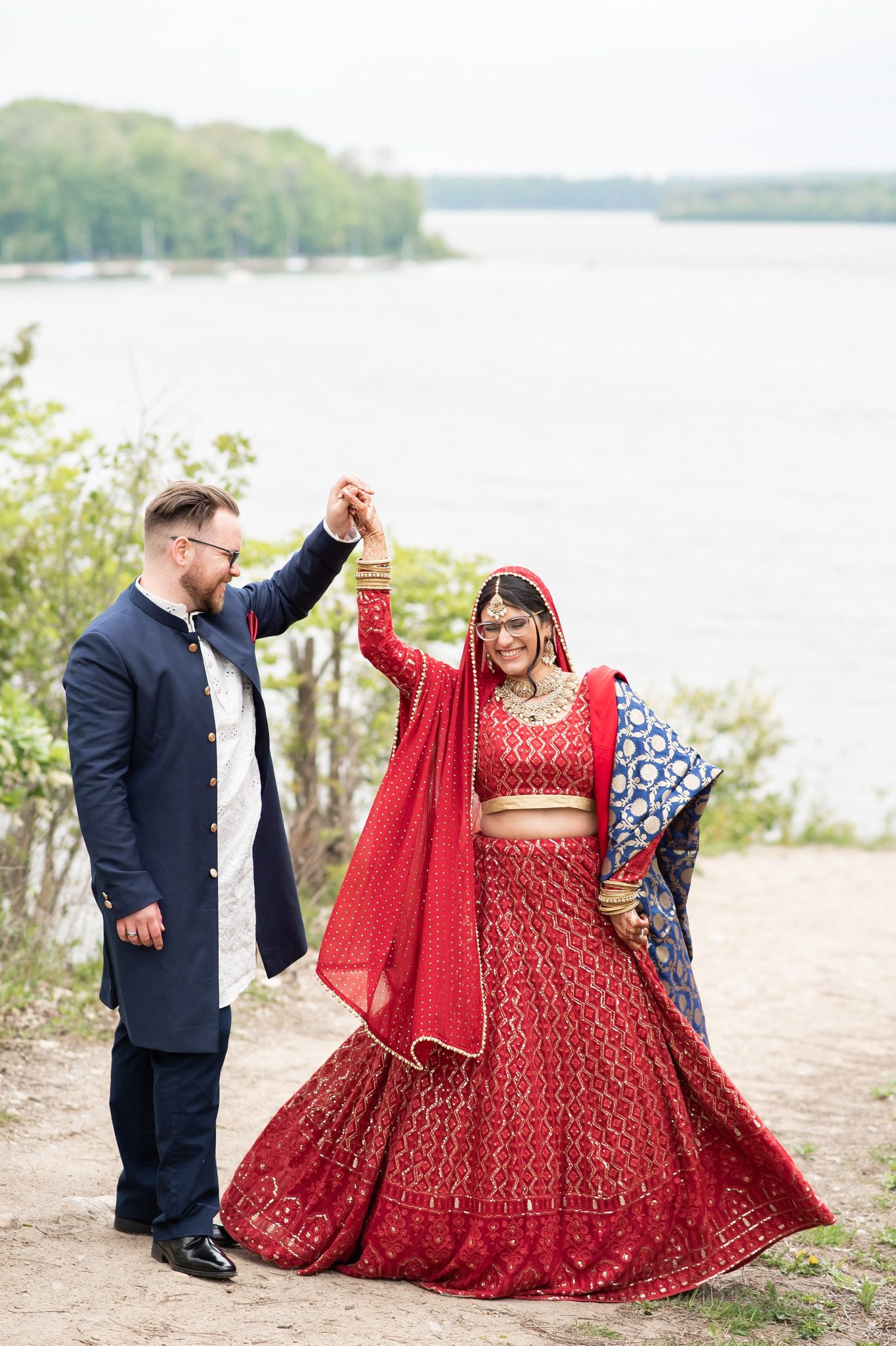 Bride and Groom dressed in Indian outfits at Forest City National