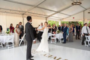 Bride and groom first dance at Ivey Spencer Leadership Centre.